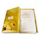 Луксозна хавлиена кърпа за кръщене с дантела в златна кутия